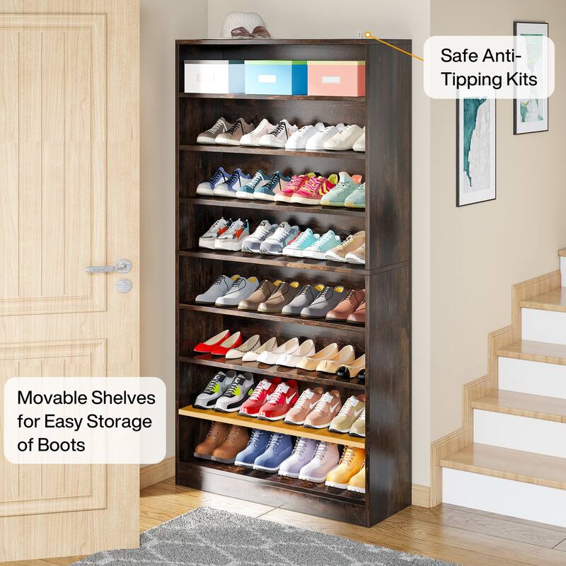 Shoe Cabinet Narrow High Shoe Cabinet with Open Storage for Entryway, White