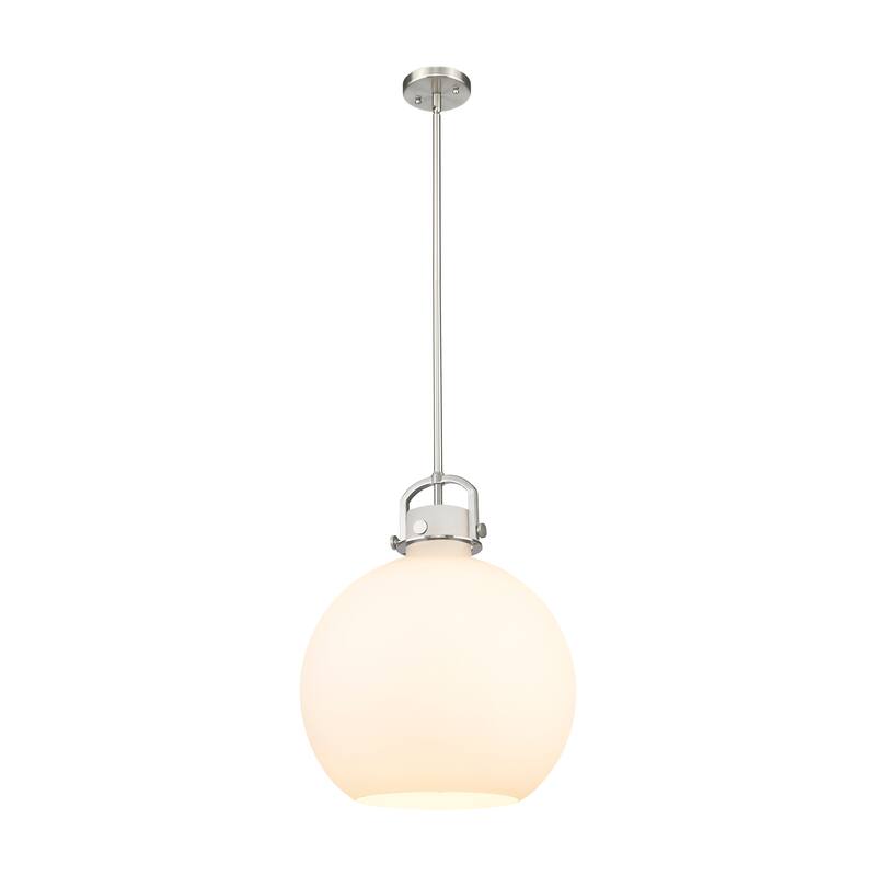 Innovations Lighting Newton Sphere - 1 Light 16" Stem Hung Pendant - Satin Nickel/Matte White