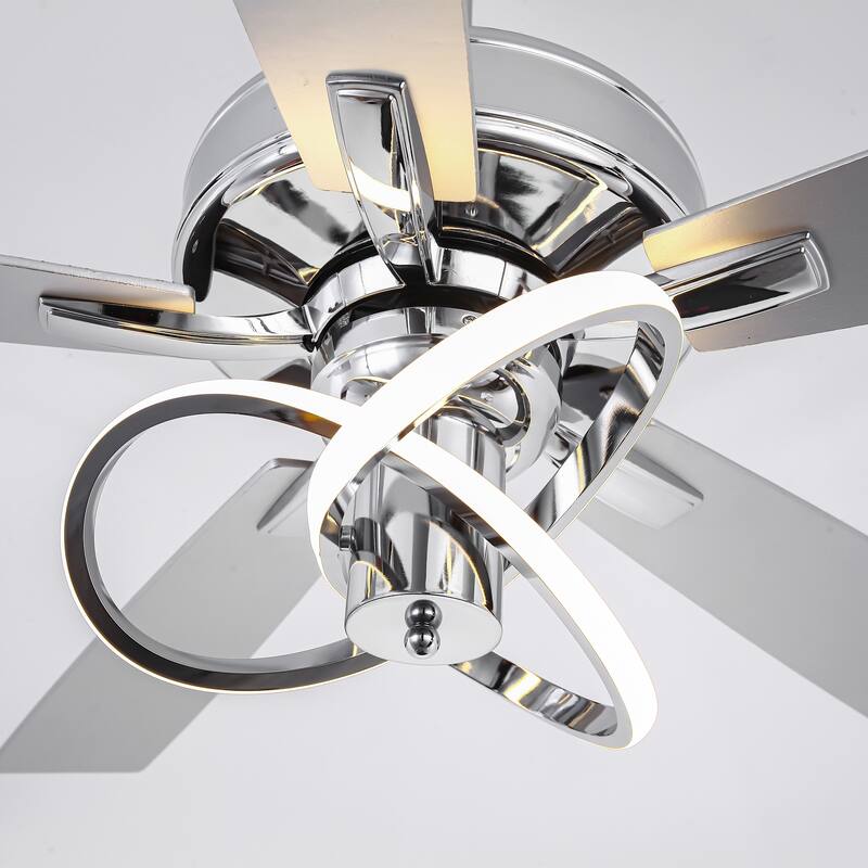 52" Chrome Modern Plywood 5-Blade Ceiling Fan with LED Light and Remote - 52 in. D x 52 in. W x 15.25 in. H