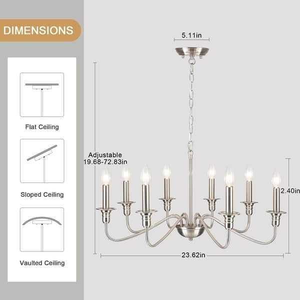 dimension image slide 3 of 4, 8-Light Rustic Candlestick Island Chandelier Linear Chandelier Lighting for Kitchen Island