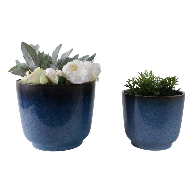 Stoneware Planters Drainage Holes and Glossy Glazed Finish (Set of 2)