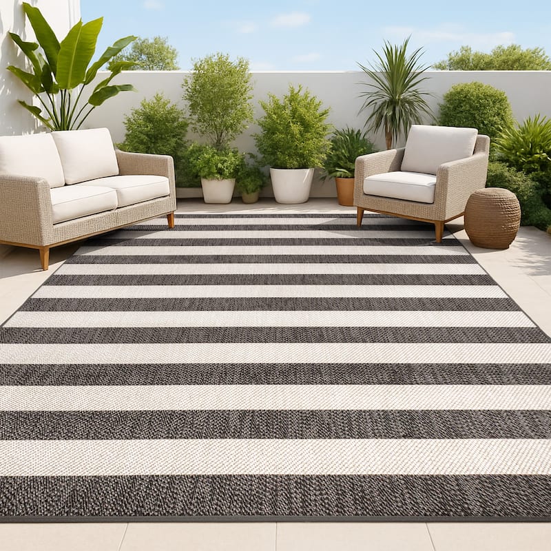 JONATHAN Y Vinales Two-Tone Wide Stripe Indoor/Outdoor Area Rug