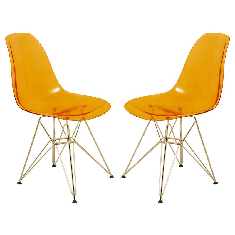 Cresco Plastic Dining Side Chair with Eiffel Base in Gold Set of 2 by LeisureMod