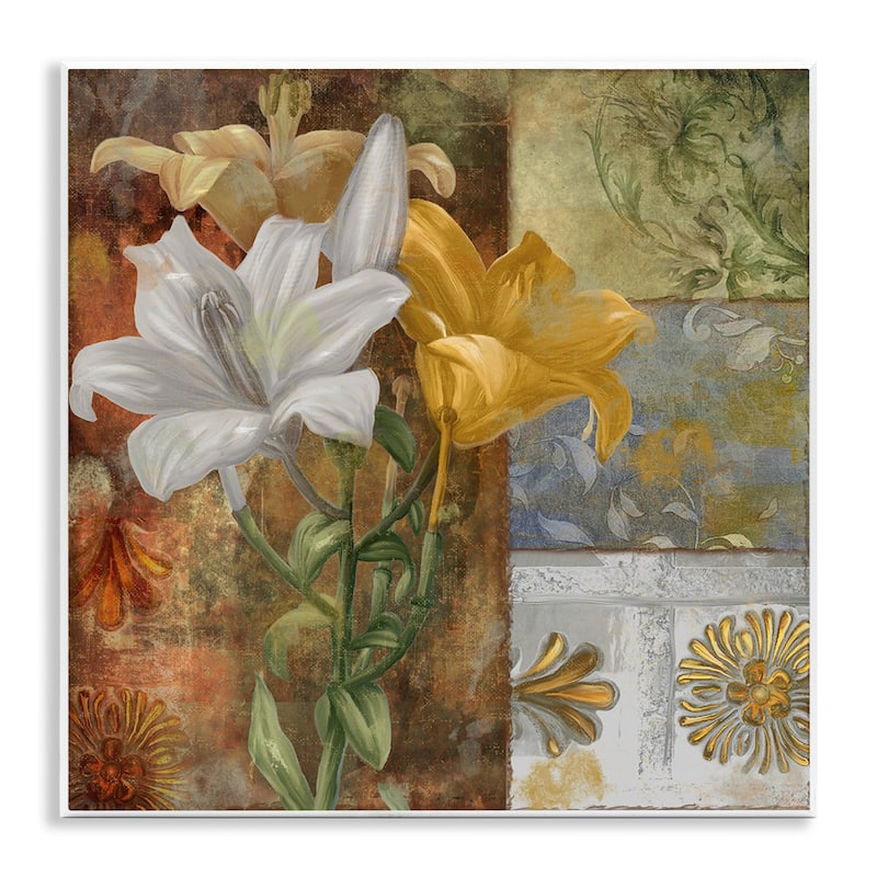 Stupell Blooming Lilies on Tile Pattern Wall Plaque Art Design By Sasha - 12 x 12