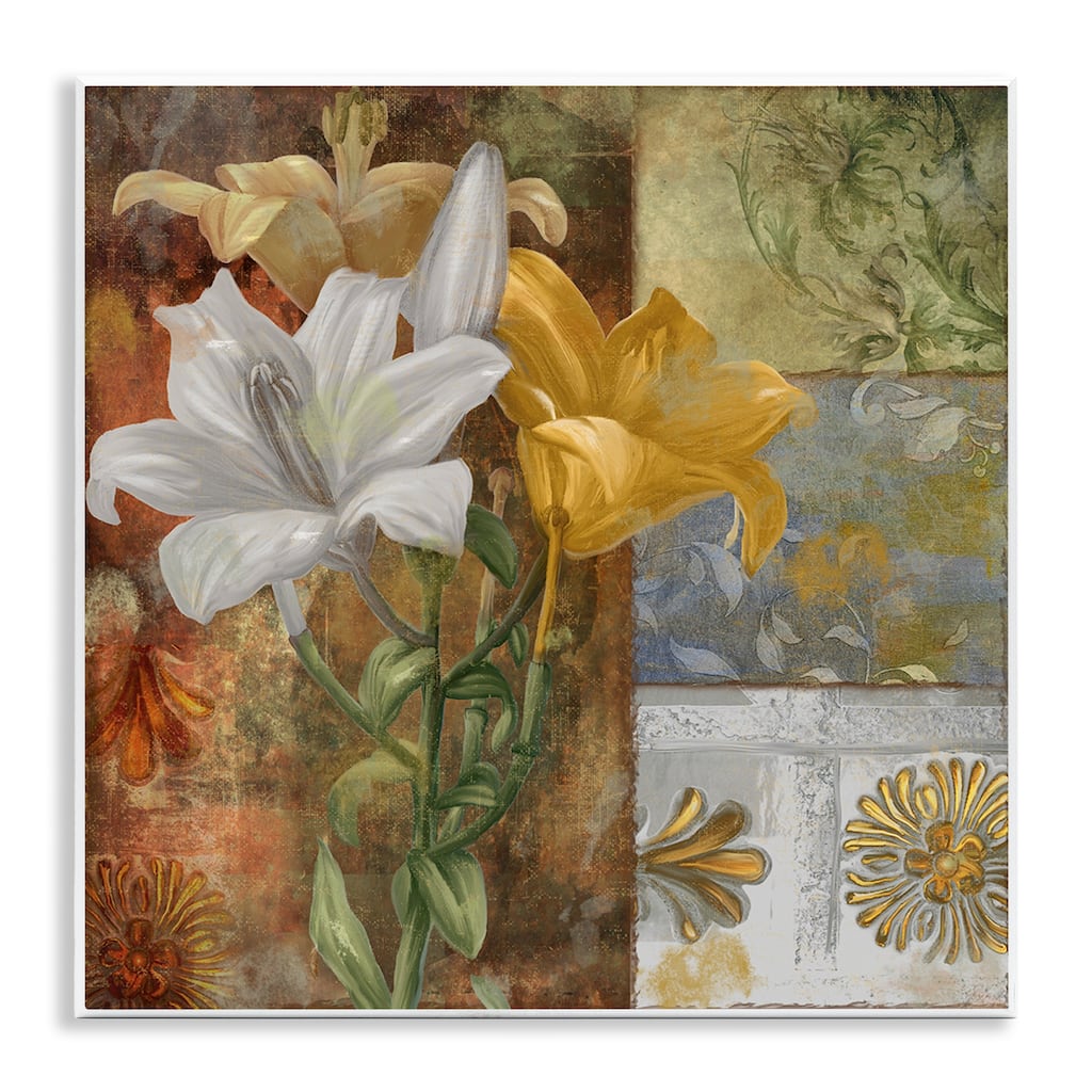 Stupell Blooming Lilies on Tile Pattern Wall Plaque Art Design By Sasha