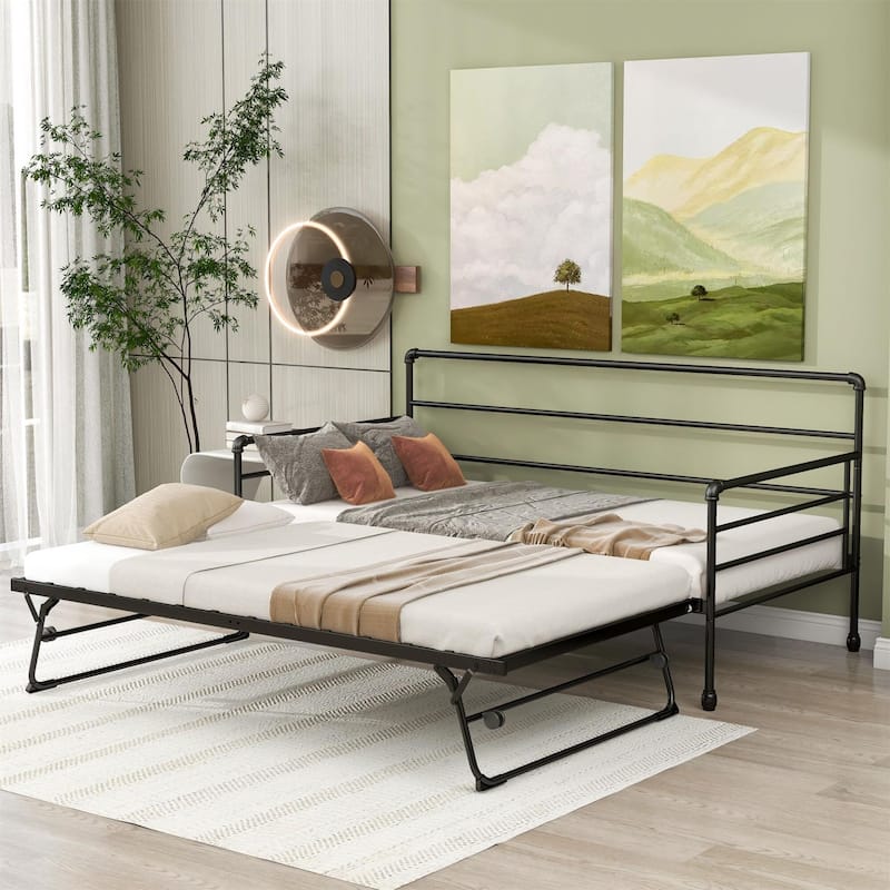 Twin Daybed with Trundle,Day Bed with Trundle Bed Twin,Pop Up Trundle Bed