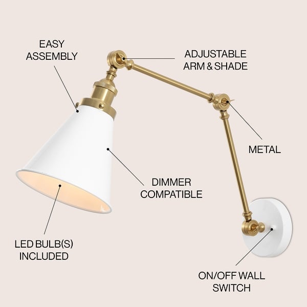 dimension image slide 4 of 14, Rover 7" Adjustable Arm Metal LED Wall Sconce by JONATHAN Y