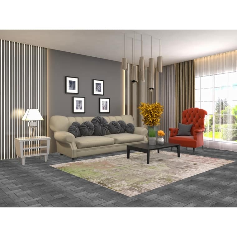 Contemporary / Abstract Area Rug Hand-Knotted Oriental Wool Carpet - 5'7" X 7'11"