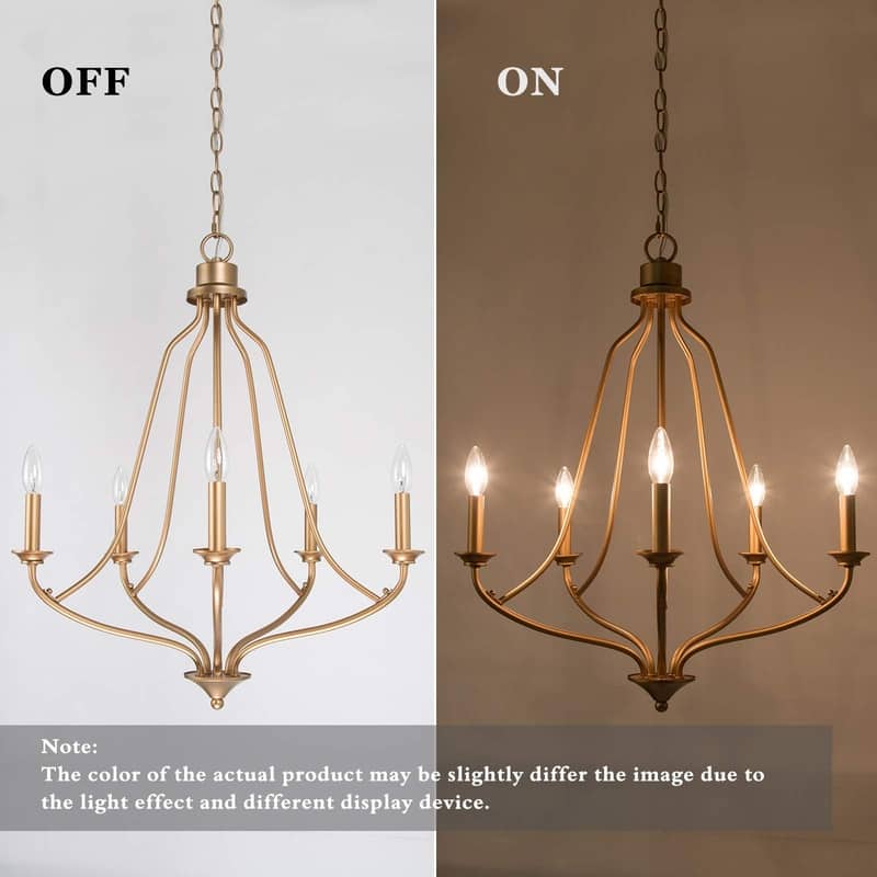 Modern Glam Gold 5-light Empire Wheel Chandelier Candle Ceiling Lighting for Foyer, Stairs - D24" x H89"