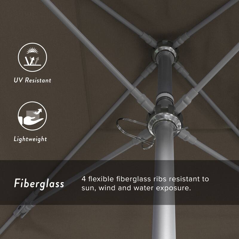 California Umbrella 6' Sq. Aluminum Frame, Fiberglass Rib Patio Umbrella, Push Open, Anodized Sliver Finish, Sunbrella Fabric