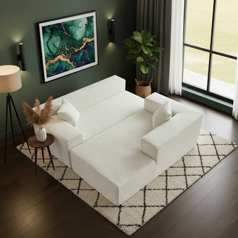 103.54" L-Shaped Modern High-Density Sponge Velvet Modular Sectional Sofa with Chaise & Pillows