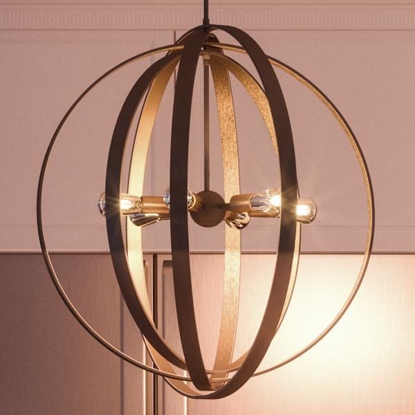 Luxury Art Deco Pendant or Chandelier, 31"H x 30"W, with Industrial Style, Multi Ring Globe Design, Estate Bronze Finish (60 to 100 Watts - Steel - - Chandeliers For Bedrooms by Overstock.com