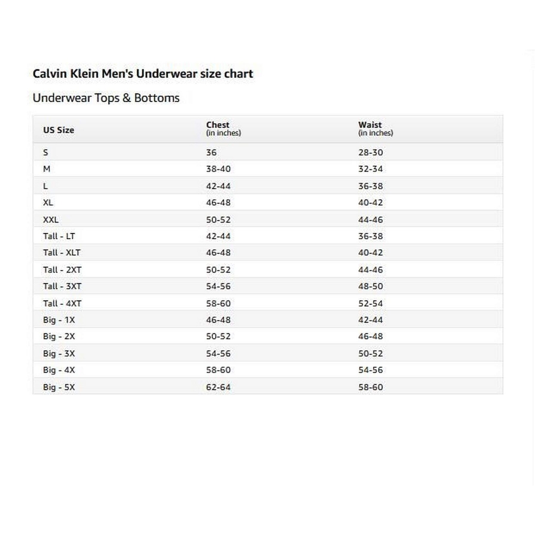 Arriba 61+ imagem calvin klein men's briefs size chart Thptletrongtan.edu.vn