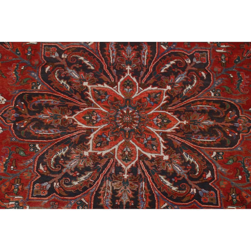 Hand Knotted Oriental 100% Wool Carpet Traditional Floral Red Heriz Area Rug - 13' 8'' X 9' 9''