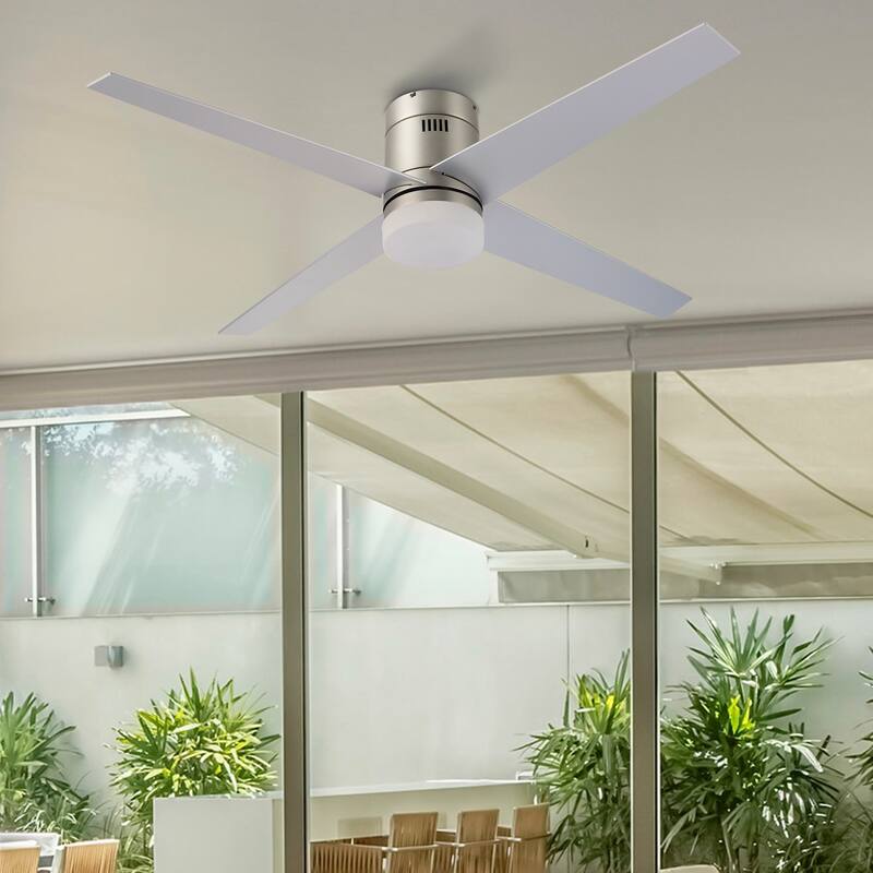 CO-Z 52" 4 Reversible Blades Flush Mount LED Ceiling Fan w Remote Control and Light Kit