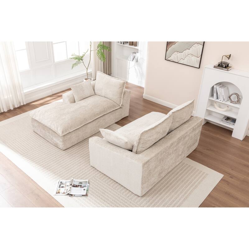 Modular Cloud Sectional Couch with L-Shape Chaise, Chenille Upholstered Boneless Sofa, Compressed Deep Seat Sofa with Pillows