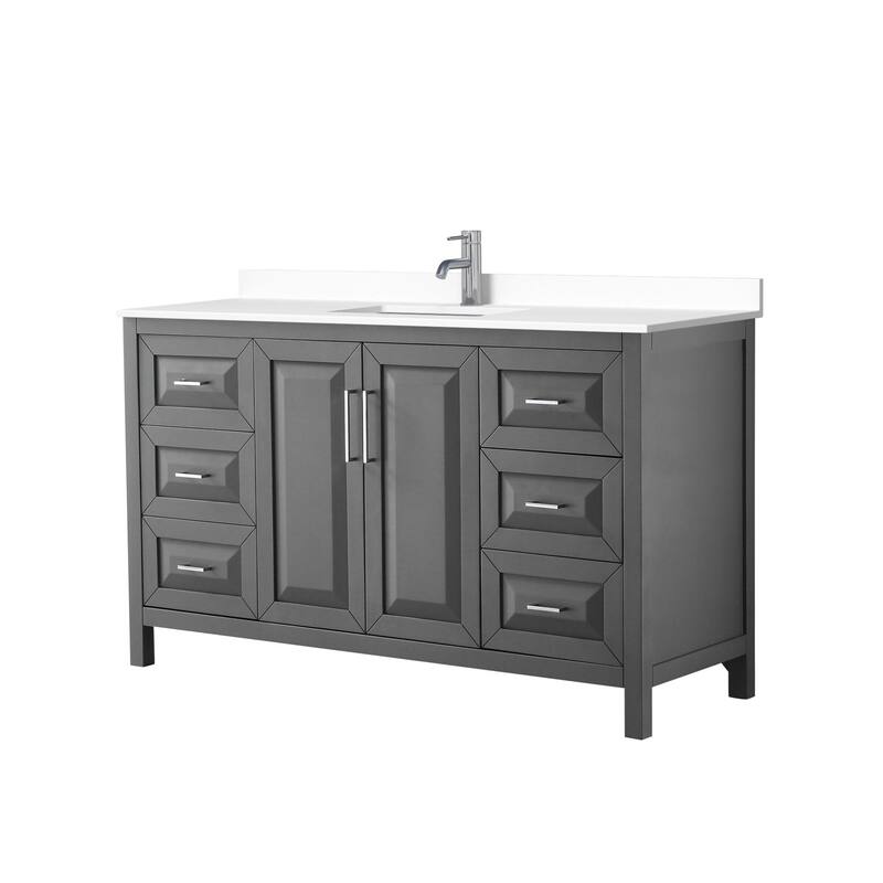 Wyndham Collection Daria 60" Free Standing Single Basin Vanity Set - Dark Gray / White Cultured Marble Top / Polished