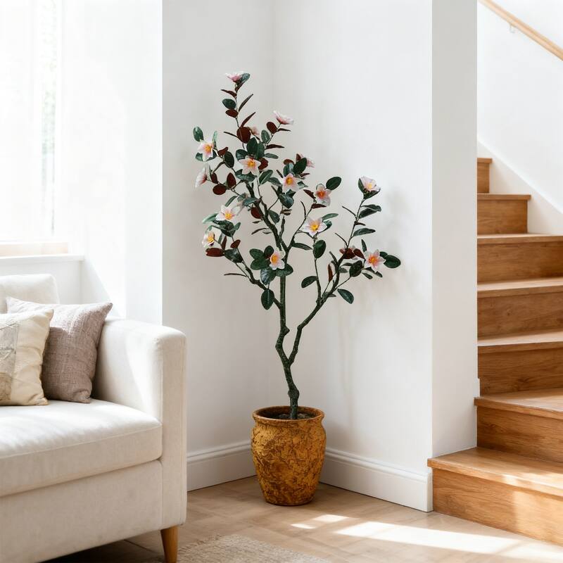 Artificial Magnolia Tree, Realistic Faux Plants in Pot for Home Office Decor - 6 Ft