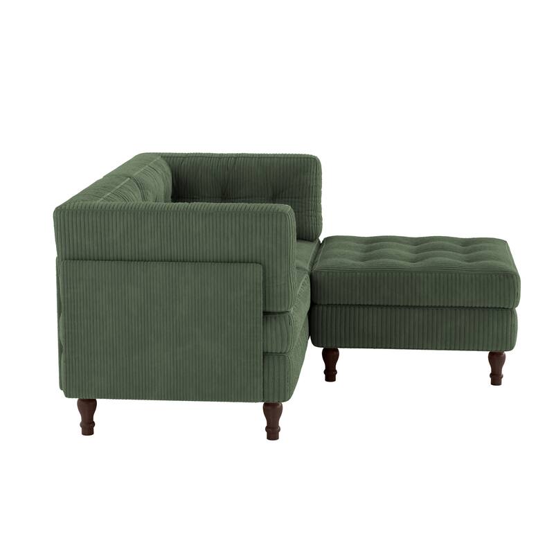 Corduroy Upholstered Modular Corner Sectional Sofa with Reversible Ottoman