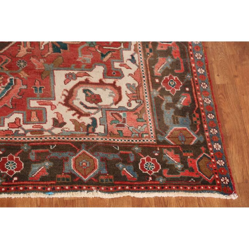 Hand Knotted Oriental 100% Wool Carpet Traditional Floral Red Heriz Area Rug - 9' 7'' X 7' 2''