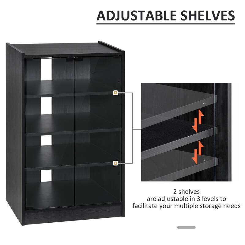 5-Tier Media Stand Cabinet with 3-Level Adjustable Shelves, Tempered Glass Doors, and Cable Management, Distressed Black