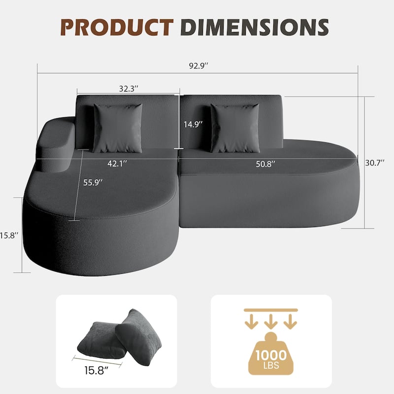 EROMMY Corner Sofa, Modern L-Shaped Sectional Couch with Chaise Lounge, Deep Seat Soft Upholstered Sofa for Living Room Bedroom.