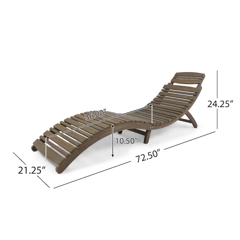 Hanie Outdoor Foldable Chaise Lounger, 73 Inch, Slatted Gray Acacia Wood