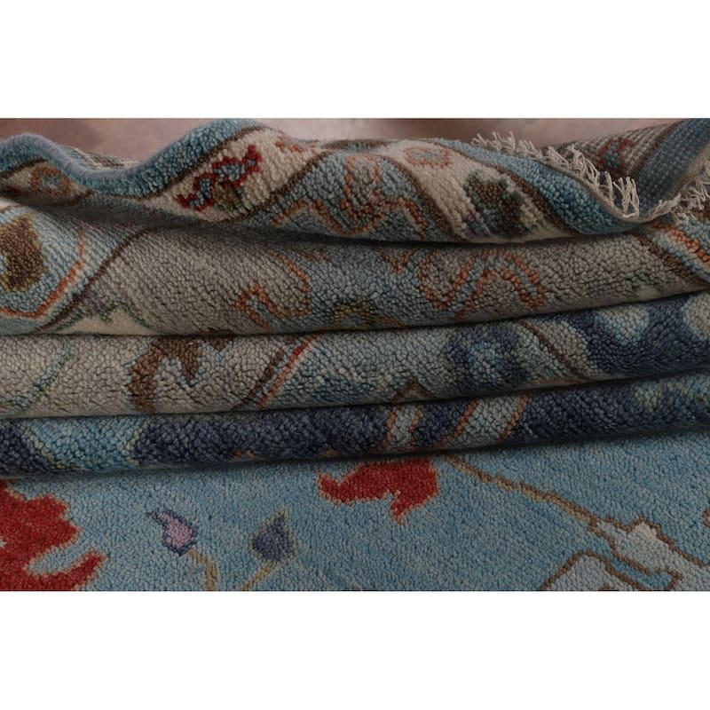 Light Blue Oushak Oriental Large Area Rug Handmade Wool Carpet - 12'0"x 14'11"