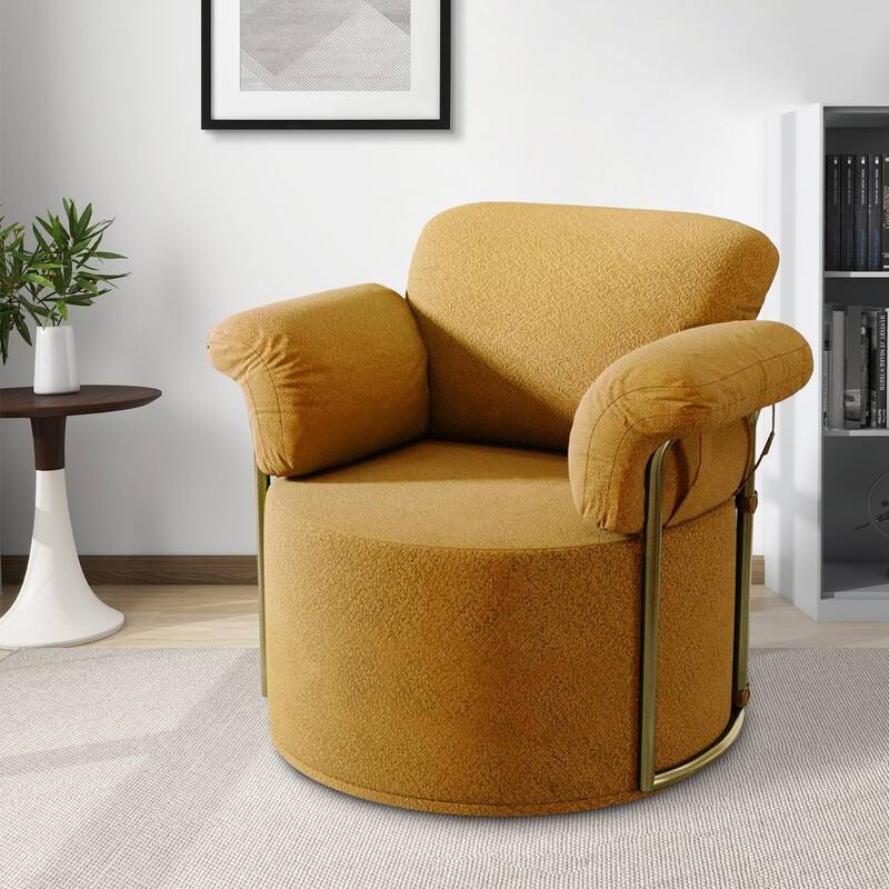 Modern Swivel Boucle Accent Chair Lounge Chair with Gold Metal Base