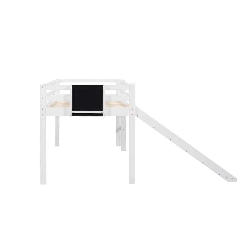 Loft Bed Wood Bed with Slide, Stair and Chalkboard
