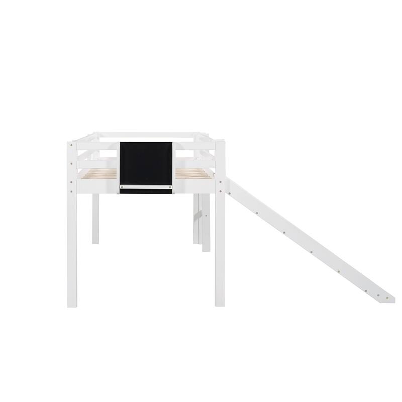 Twin Loft Bed with Slide, Chalkboard & Ladder, Solid Wood, Fun Kids Bed