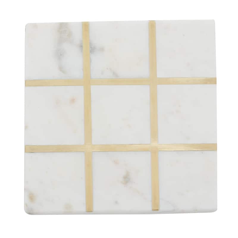 Marble Tic Tac Toe Game Set with Gold Inlay - White or Black - Roche River Decor