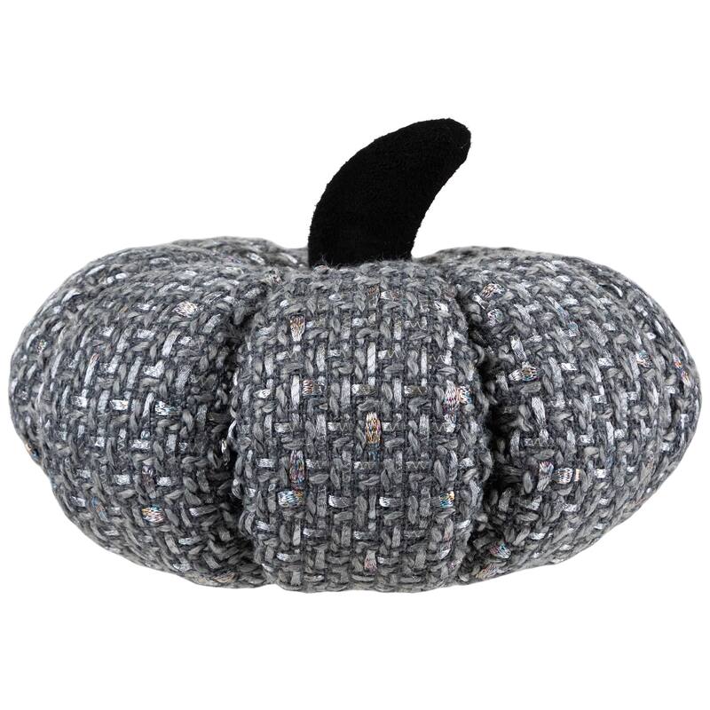 Woven Fall Harvest Pumpkin Decoration - 7.5" - Gray and Black