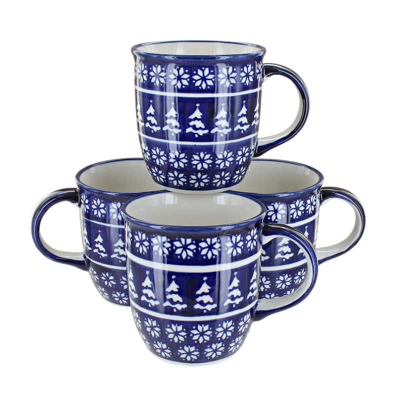 Blue Rose Polish Pottery 1800 Zaklady 4PC Mug Set - Winter Nights