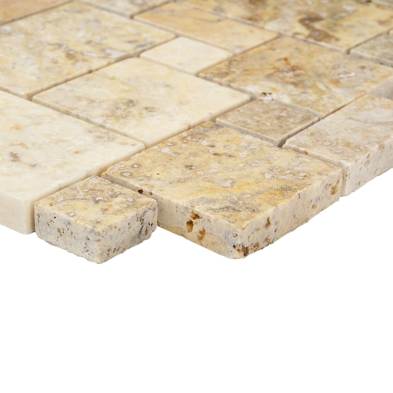 Rustic Desert Travertine Mini Versailles Tumbled Mosaic Tile