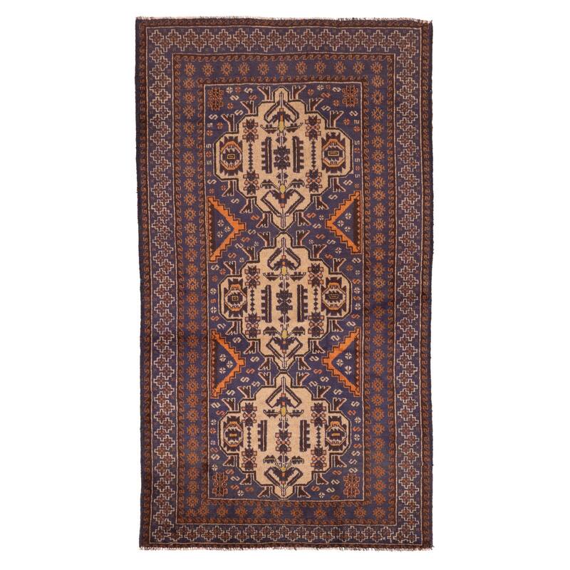 ECARPETGALLERY Hand-knotted Teimani Navy Wool Rug - 3'7 x 6'6