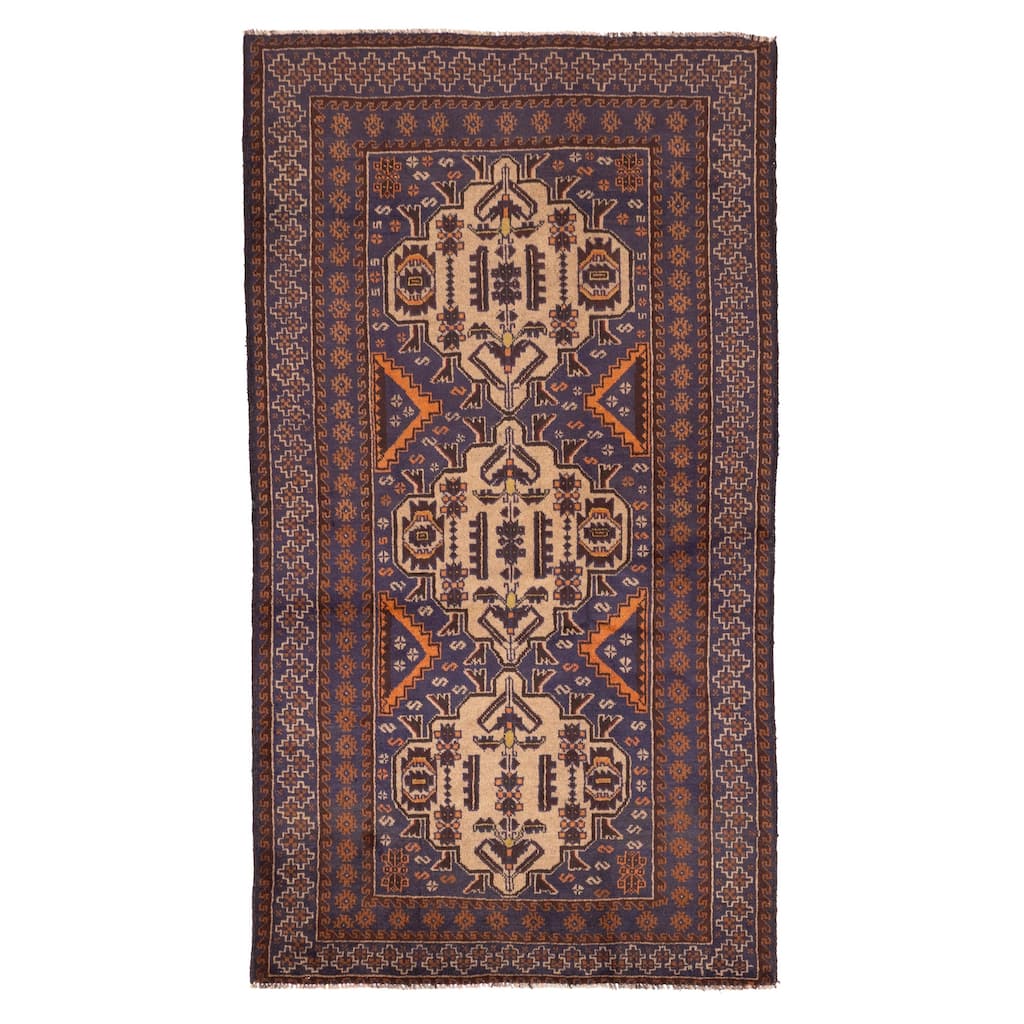 ECARPETGALLERY Hand-knotted Teimani Navy Wool Rug - 3'7 x 6'6