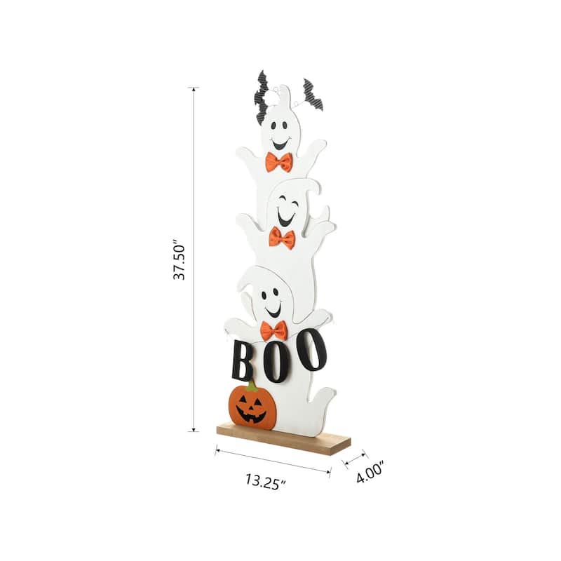Glitzhome Halloween Wooden Stacked Ghost Porch Decor(KD)