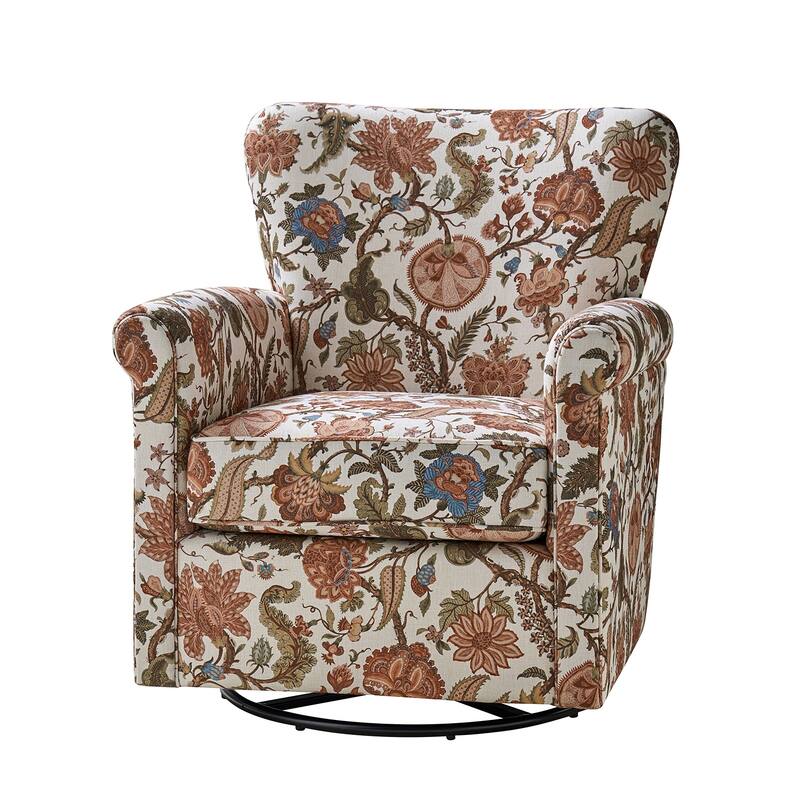 Georg Comfortable Floral Fabric Swivel Rocker Chair with Rolled Armrest by HULALA HOME