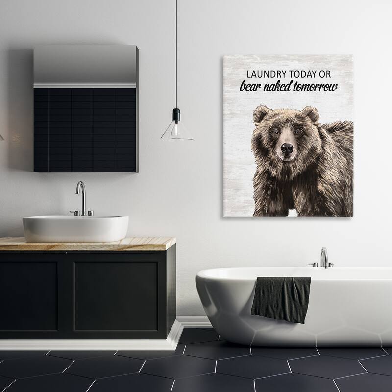 Stupell Bear Naked Tomorrow Funny Laundry Canvas Wall Art Design By Lettered and Lined