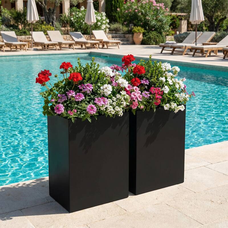 Metal Planters for Outdoor Plants - Black-2PCS - 13"x21"