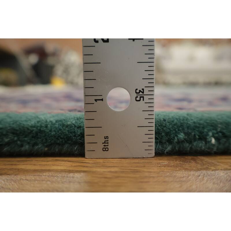 Hand Knotted Oriental 100% Wool Carpet Traditional All-Over Green Kashan Area Rug - 9' 11'' X 8' 1''