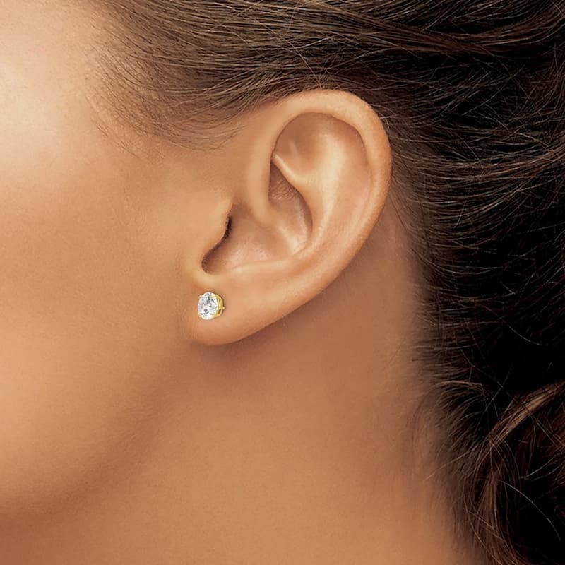 Curata 14k Yellow Gold 3-12mm Brilliant Round Cubic Zirconia Stud Earrings - 6mm