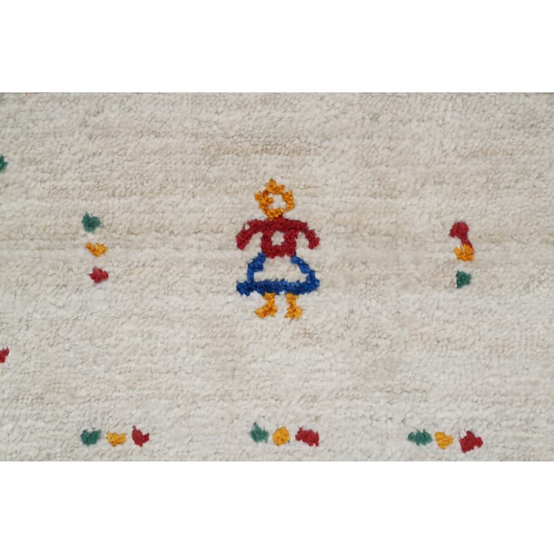 Hand Knotted Oriental Viscose Silk Carpet Tribal Animal Pictorial Beige & Ivories Gabbeh Area Rug - 9' 6'' X 8' 0''