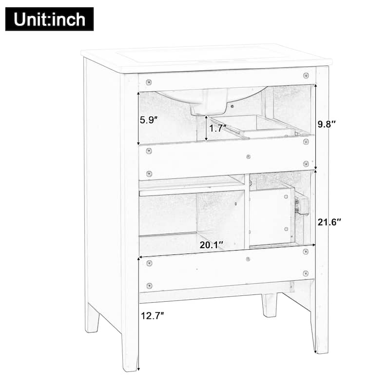 24 Inch Bathroom Vanity with Sink, Storage Cabinet with Drawers Adjustable Shelf Freestanding Vanity