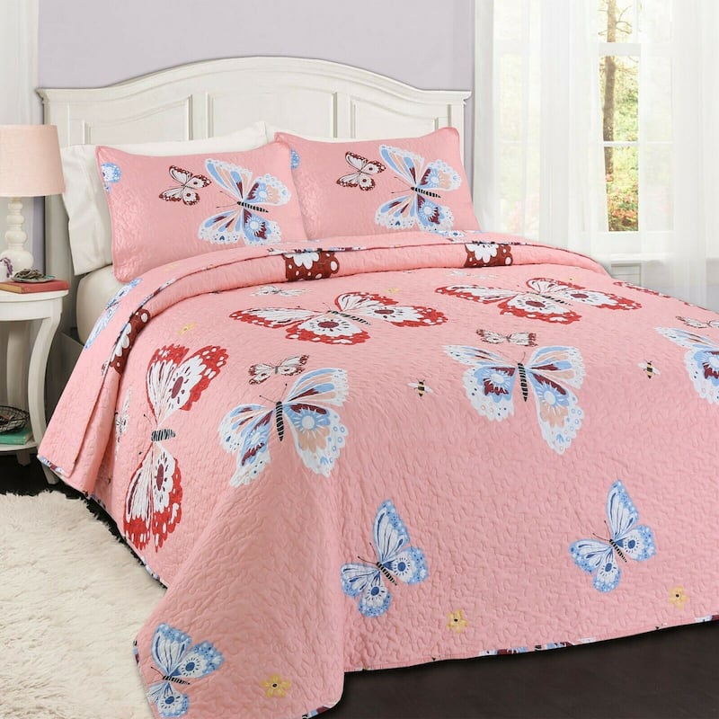 Cozy Line Coral Pink Butterflies Girl Quilt Bedding Set