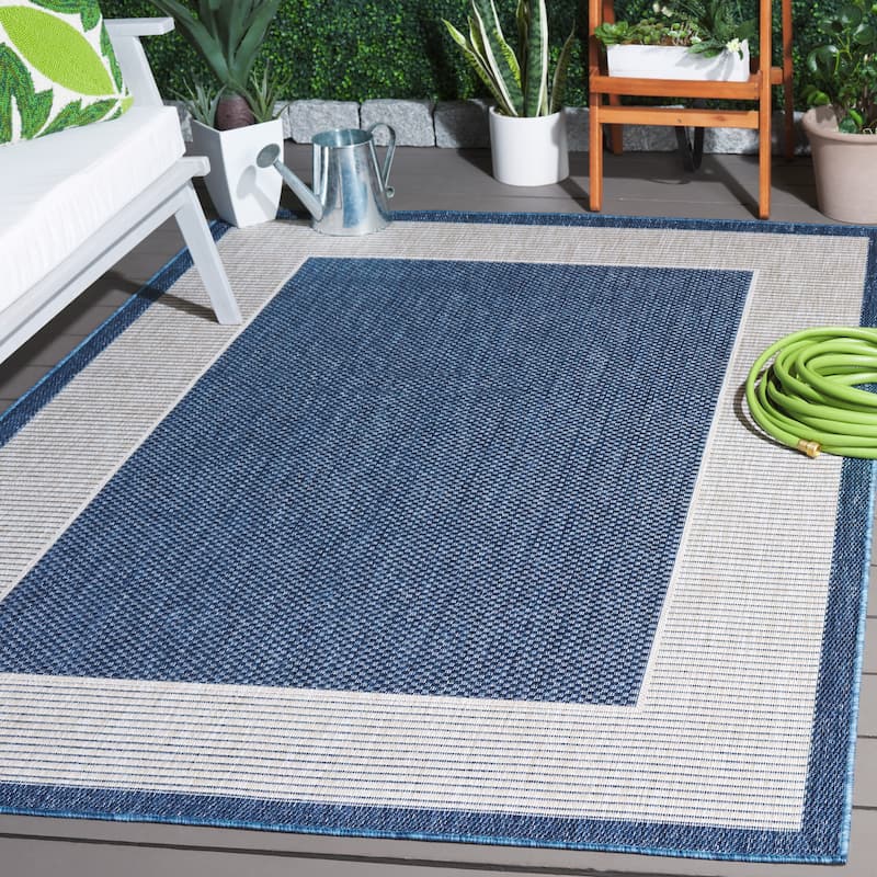 SAFAVIEH Beach House Maronia Transitional Rug - 6'7" Square - Blue/Ivory
