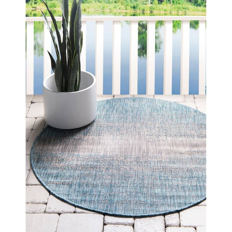 Outdoor Ucul Collection Area Rug - Aqua - 4' Round