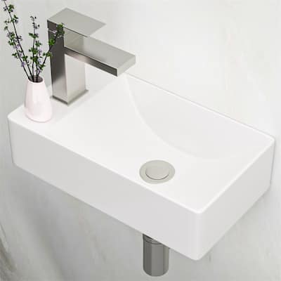 14.88" x 8.69" Ceramic Wall Mount Bathroom Sink w/Single Faucet Hole