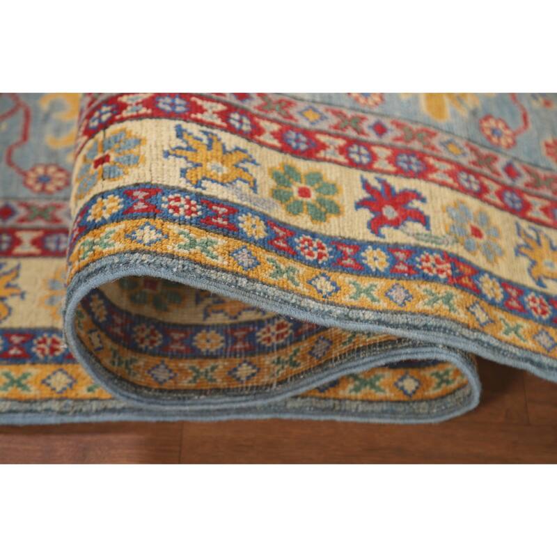 Kazak Runner Rug Light Blue Handmade Wool Carpet - 2'7" x 9'3"